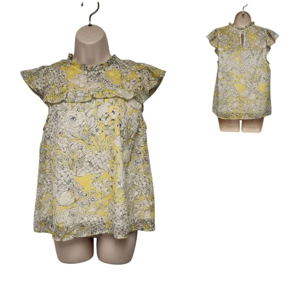 Monteau Los Angeles Chiffon Sleeveless Floral Multi-color Yellow/Black Top XL